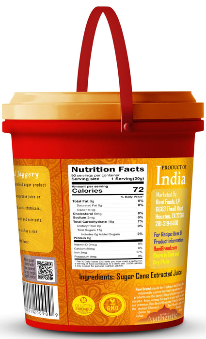 Rani Natural Jaggery (Gujarati Soft Jaggery) 64oz (4lbs) 1.81kg Bulk Bucket ~ Gluten Friendly | Vegan | NON-GMO | Kosher | No Salt or fillers | Indian Product