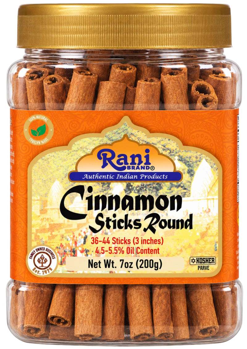 Rani Cinnamon Sticks 7oz (200g) PET Jar - 36-44 Sticks - Strong Aroma, Perfect for Baking, Cooking & Beverages | 3+ Inches Length - Cassia Saigon Cinnamon from Vietnam | Kosher