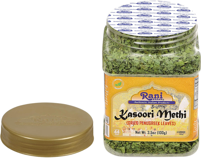 Rani Fenugreek Leaves Dried, All Natural (Kasoori Methi) 3.5oz (100g) PET Jar ~ All Natural | Gluten Friendly | Non-GMO | Kosher | Vegan