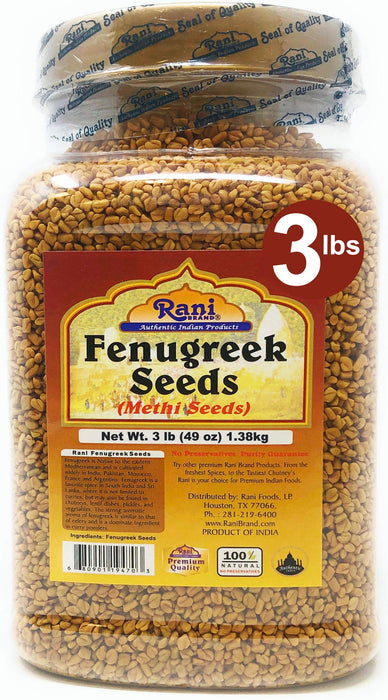 Rani Fenugreek (Methi) Seeds Whole 3lb (49oz) 1.38kg Bulk PET Jar, Trigonella foenum graecum ~ All Natural | Vegan | Gluten Friendly | Non-GMO | Kosher | Indian Origin, used in cooking & Ayurvedic