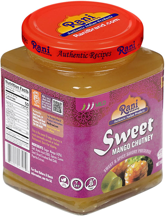 Rani Sweet Mango Chutney (Indian Preserve) 12.3oz (350g) Glass Jar, Ready to eat, Vegan ~ Gluten Free, All Natural, NON-GMO, Kosher