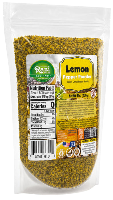 Rani Lemon Pepper Powder (Zesty Citrus Pepper Blend) 14oz (400g) ~ Gluten Free | NON-GMO | Kosher | Vegan | Product of USA