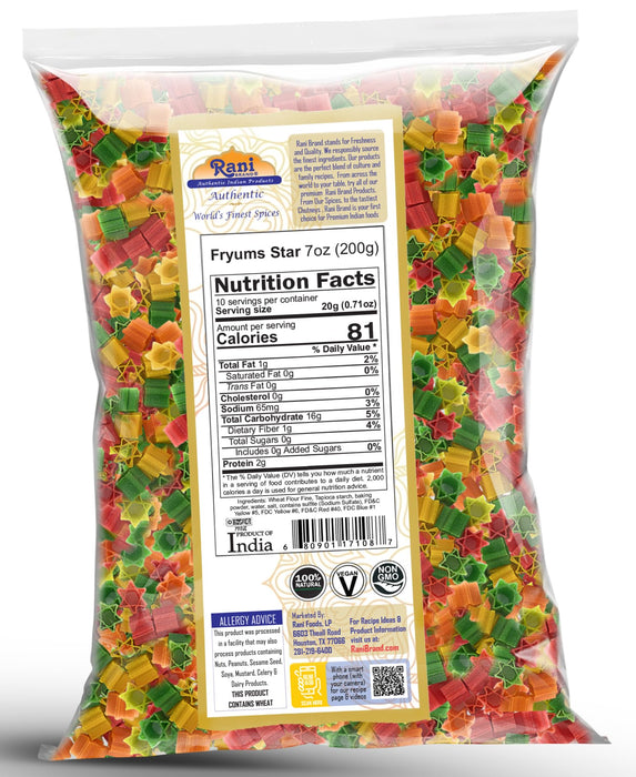 Rani Far Far / Fryums (Wheat & Tapioca Pellet) Star Shape 7oz (200g) ~ Vegan, Kosher, Uncooked, Used to Make Papad, Bhungra / Chip Snack