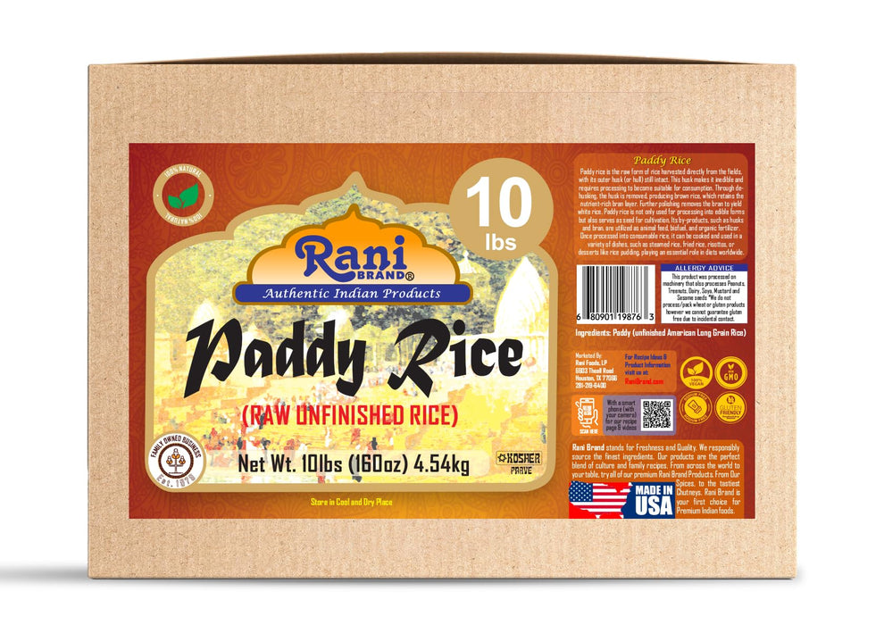 Rani Paddy Rice (Raw Unfinished Rice) 10lbs (160oz) 4.54kg Bulk Box ~ All Natural | Vegan | Gluten Friendly | NON-GMO | Kosher | Product of USA