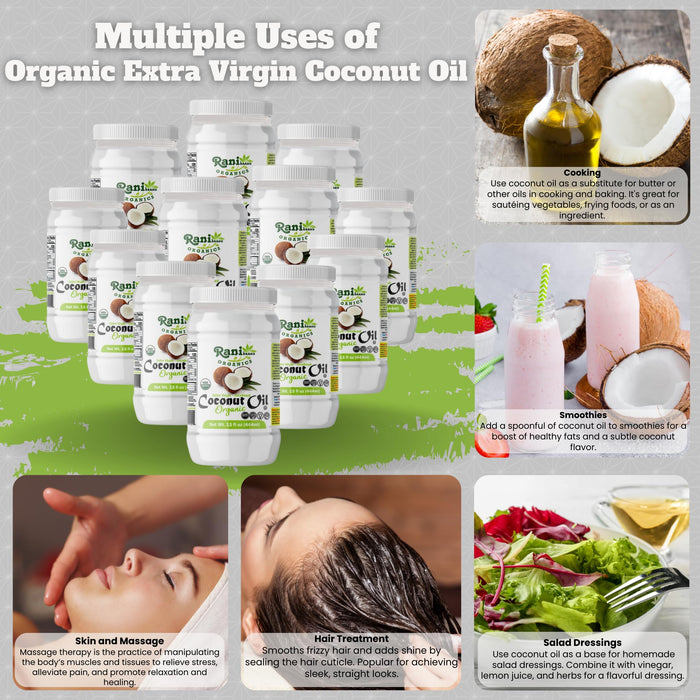 Rani Organic Extra Virgin Coconut Oil, Unrefined 15 fl oz (444ml) Pack of 12, NON-GMO | Gluten Free | Kosher | Vegan | 100% Natural | Packed in USA | USDA Certified Organic