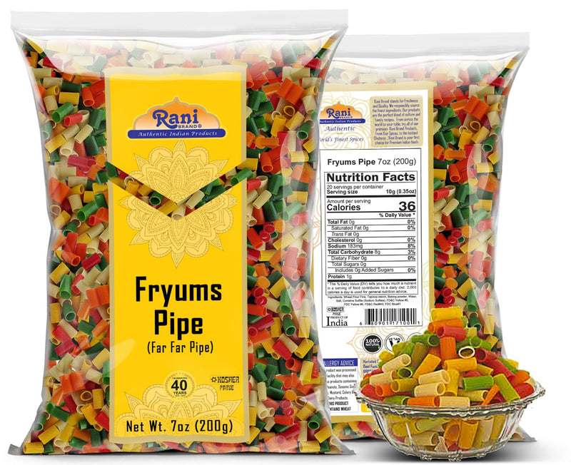 Rani Far Far / Fryums (Wheat & Tapioca Pellet) Round/Pipe Shape 7oz (200g) ~ Vegan, Kosher, Uncooked, Used to Make Papad, Bhungra / Chip Snack