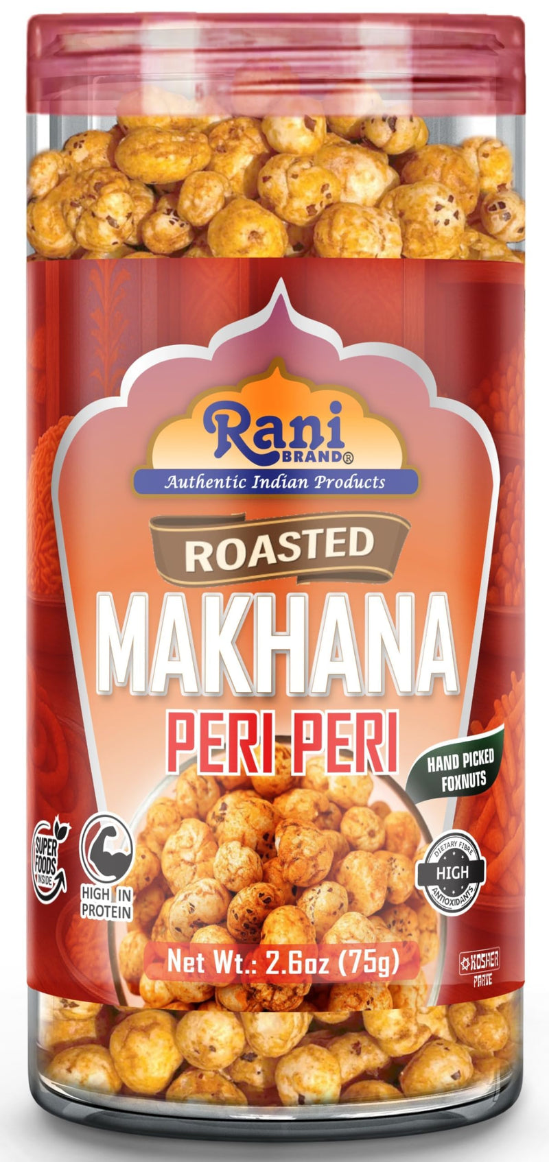 Rani 4 in 1 Combo Set of Roasted Makhana Salt & Pepper, Peri Peri, Tandoori, (2in1) Pudina & Peri-Peri, 2.6oz (75g), Pack of 4, Ready to eat ~ Vegan | Gluten Friendly | Kosher | Indian Origin