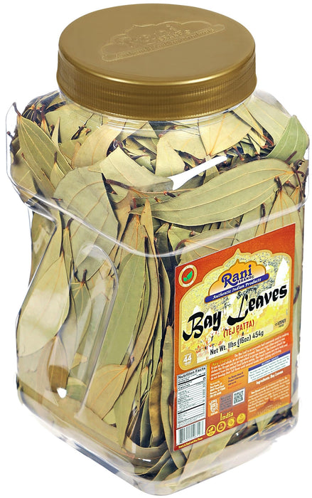 Rani Bay Leaf (Leaves) Whole Spice Hand Selected Extra Large 16oz (1lb) 454g PET Jar ~ All Natural | Gluten Friendly | NON-GMO | Vegan | Kosher | Indian Origin