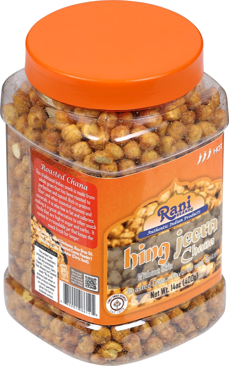 Rani Roasted Chana (Chickpeas) Hing-Jeera (Cumin-Asafetida) Flavor 14oz (400g) PET Jar ~ All Natural | Vegan | No Preservatives | Gluten Friendly | Kosher | Indian Origin |Ready to Eat | Seasoned with 9 Spices