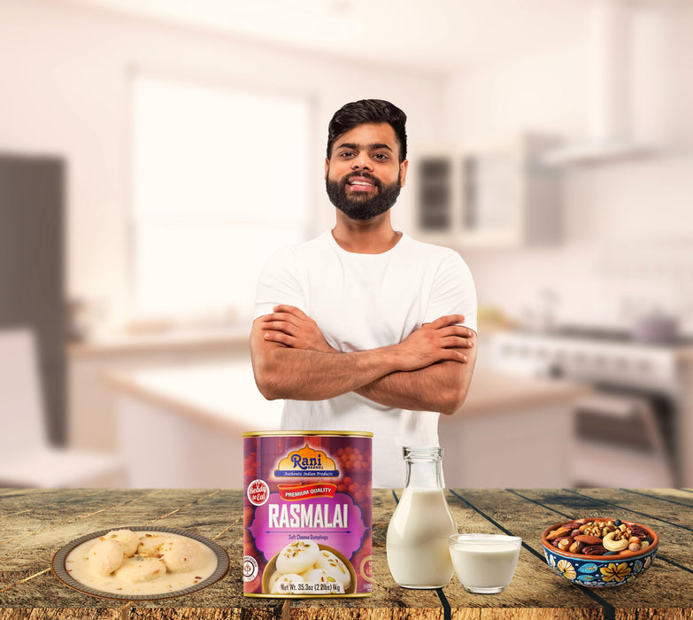 Rani Rasmalai (Soft Cheese Dumplings) 35.3oz (2.2lbs) 1kg, Pack of 2, Approximately 14 pieces, Easy Open Lid ~ Ready to eat | Gluten Friendly | Vegan | Non-GMO | Kosher | Indian Origin