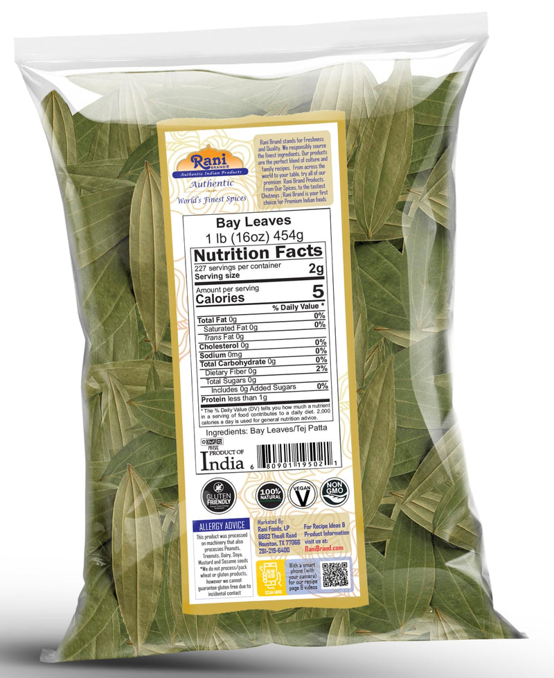 Rani Bay Leaf (Leaves) Whole Spice Hand Selected Extra Large 16oz (1lb) 454g Poly ~ All Natural | Gluten Friendly | NON-GMO | Kosher | Vegan | Indian Origin