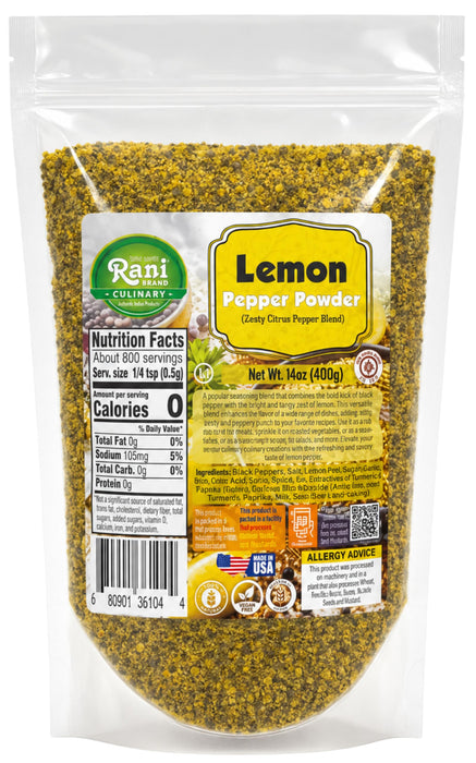Rani Lemon Pepper Powder (Zesty Citrus Pepper Blend) 14oz (400g) ~ Gluten Free | NON-GMO | Kosher | Vegan | Product of USA
