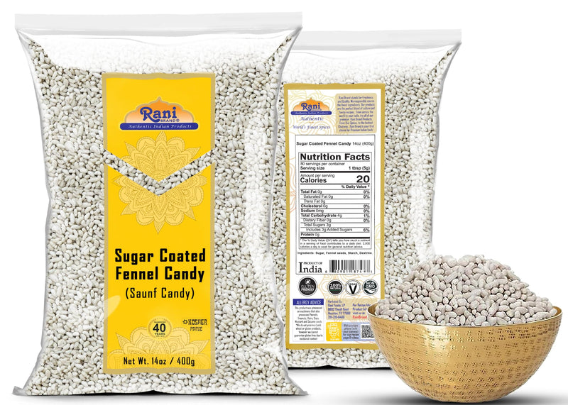 Rani Sugar Coated Fennel Candy 14oz (400g) No Color ~ Indian After Meal Digestive Treat | Vegan | Gluten Friendly | NON-GMO | Kosher | Indian Origin