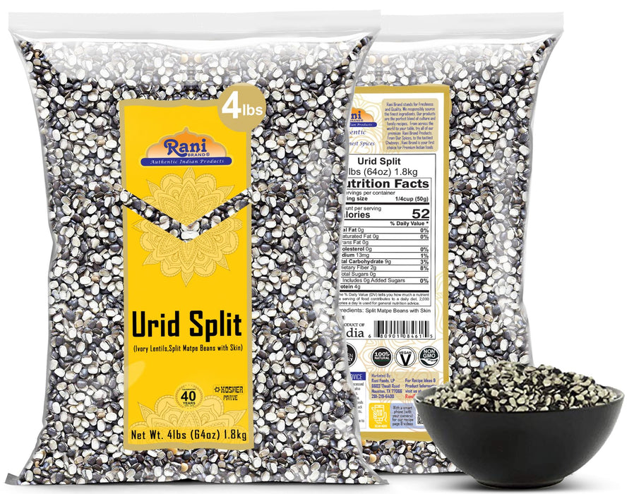 Rani Urid/Urad Split Chilka (Split Matpe Beans with Skin) Indian Lentils 64oz (4lbs) 1.81kg ~ All Natural | Gluten Friendly | NON-GMO | Kosher | Vegan | Indian Origin