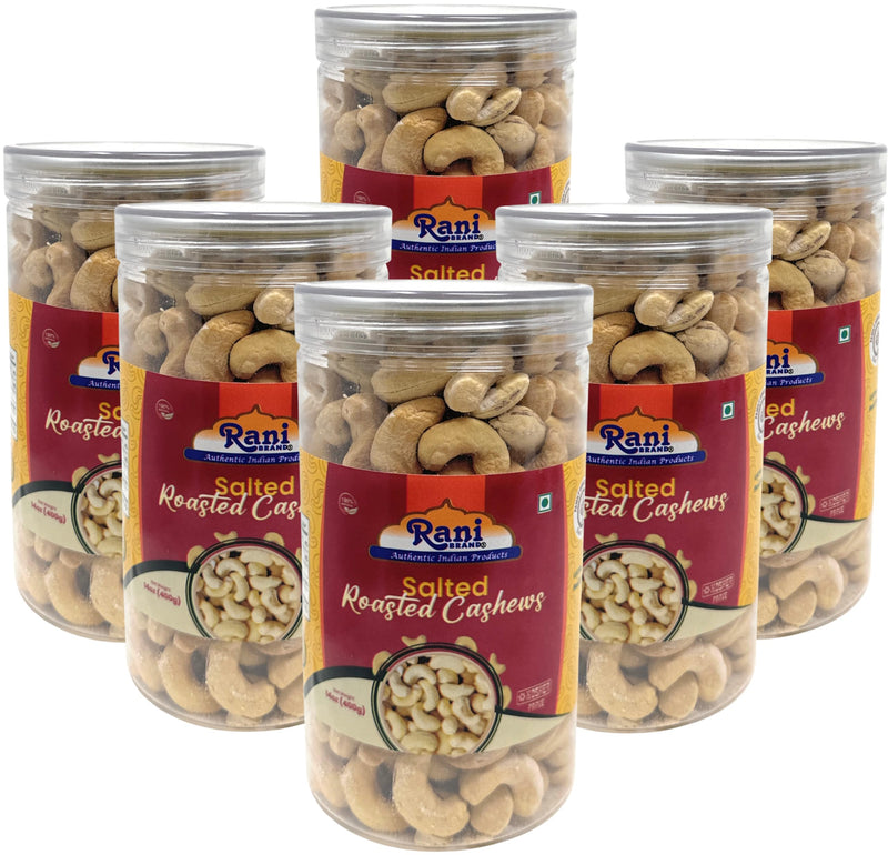 Rani Salted Roasted Cashews 14oz (400g) PET Jar, Pack of 6, Non-Fried, Oil Free ~ All Natural | Vegan | Gluten Friendly | NON-GMO | Kosher | Air Roasted, Crunchy & Flavorful