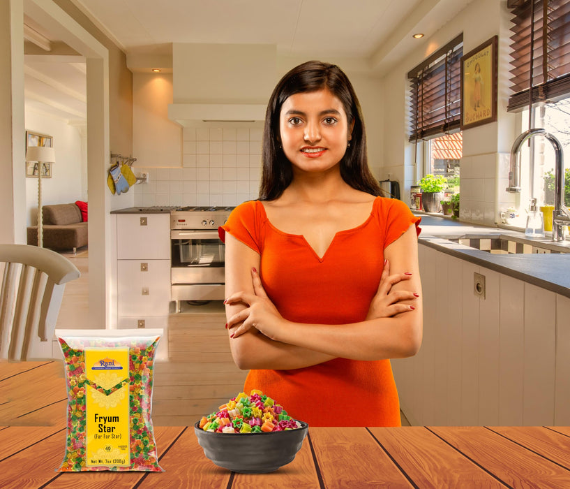 Rani Far Far / Fryums (Wheat & Tapioca Pellet) Star Shape 7oz (200g) ~ Vegan, Kosher, Uncooked, Used to Make Papad, Bhungra / Chip Snack