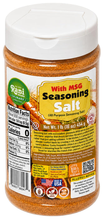 Rani Seasoning Salt with MSG (All Purpose Seasoning Salt) 16oz (1lb) 454g PET Jar ~ Gluten Free | NON-GMO | Kosher | Vegan | Sodium Free | Product of USA
