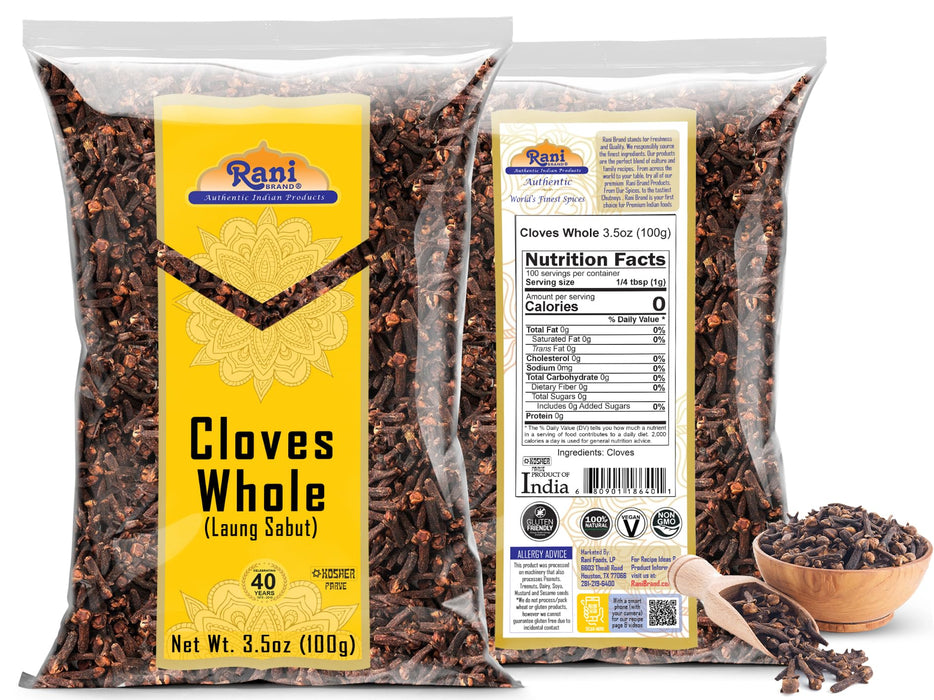 Rani Cloves Whole (Laung) 3.5oz (100g) Great for Food, Tea, Pomander Balls and Potpourri, Hand Selected, Spice ~ All Natural | NON-GMO | Kosher | Vegan