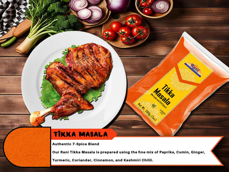 Rani Tikka Masala Indian 7-Spice Blend 7oz (200g) ~ All Natural | Salt-Free | Vegan | No Colors | Gluten Friendly | NON-GMO | Kosher | Indian Origin