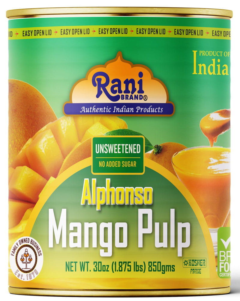 Rani Mango Pulp Puree (Makes Mango Lassi Shakes) Alphonso Unsweetened 30oz (1.875lbs) 850g Pack of 2 ~ Kosher | All Natural | NON-GMO | Vegan | No colors | Gluten Friendly | Indian Origin
