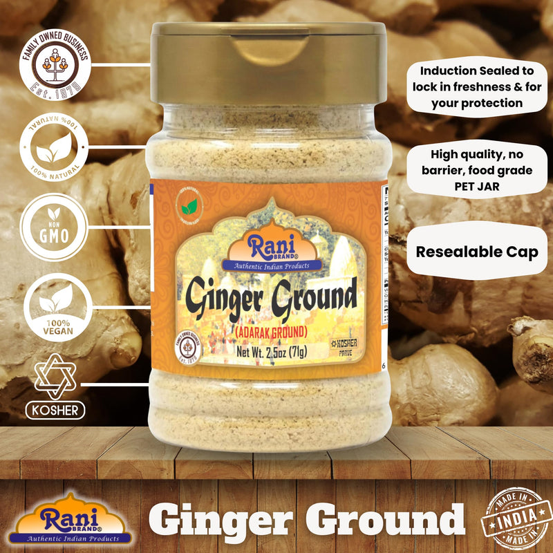 Rani Ginger (Adarak) Powder Ground, Spice 2.5oz (71g) PET Jar ~ All Natural | Vegan | Gluten Friendly | NON-GMO | Indian Origin