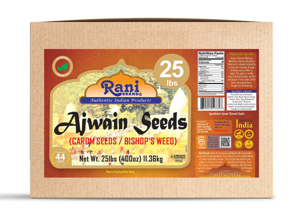 Rani Ajwain Seeds (Carom Bishops Weed) Spice Whole 400oz (25lbs) 11.36kg Bulk Box ~ All Natural | Vegan | Gluten Friendly | NON-GMO | Kosher | Indian Origin