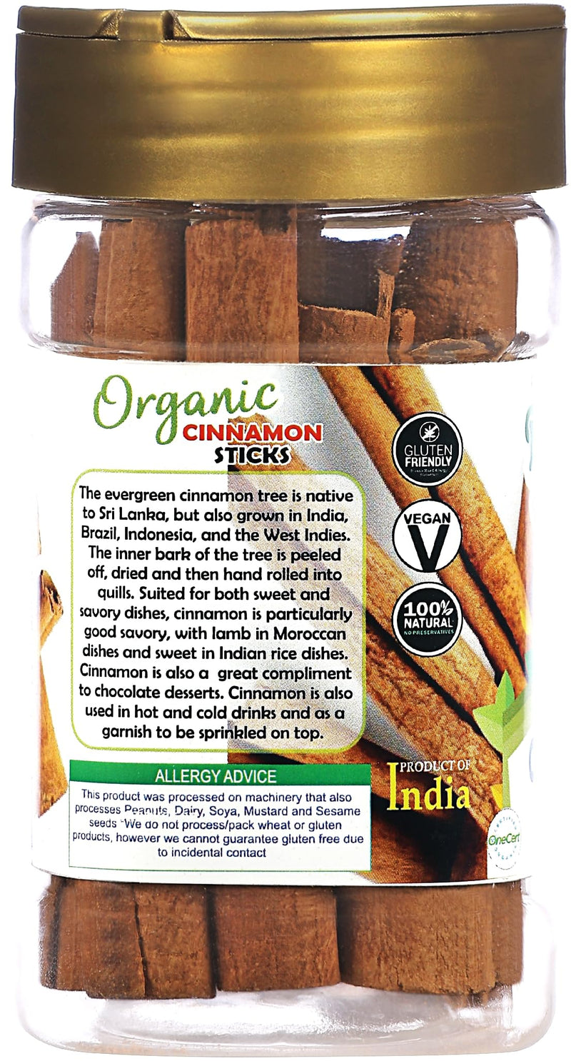 Rani Organic Cinnamon Sticks 1.4oz (40g) PET Jar - 7-9 Sticks - Strong Aroma, Perfect for Baking, Cooking & Beverages | 3+ Inches Length - Cassia Saigon Cinnamon from Vietnam | Kosher