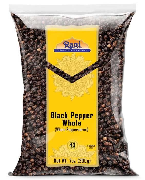 Rani Black Pepper Whole (Peppercorns), Premium MG-1 Grade 7oz (200g) ~ Gluten Friendly | Non-GMO | Kosher | Natural | Perfect size for Grinders!