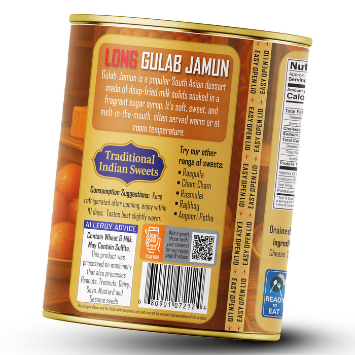 Rani Gulab Jamun Long (w/ Cardamom Flavored Sugar Syrup) 35.3oz (2.2lbs) 1kg, Approximately 14 pieces, Easy Open Lid ~ Ready to eat | Vegan | Non-GMO | Kosher | Indian Origin