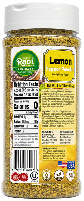 Rani Lemon Pepper Powder (Zesty Citrus Pepper Blend) 16oz (1lb) 454g PET Jar ~ Gluten Free | NON-GMO | Kosher | Vegan | Product of USA