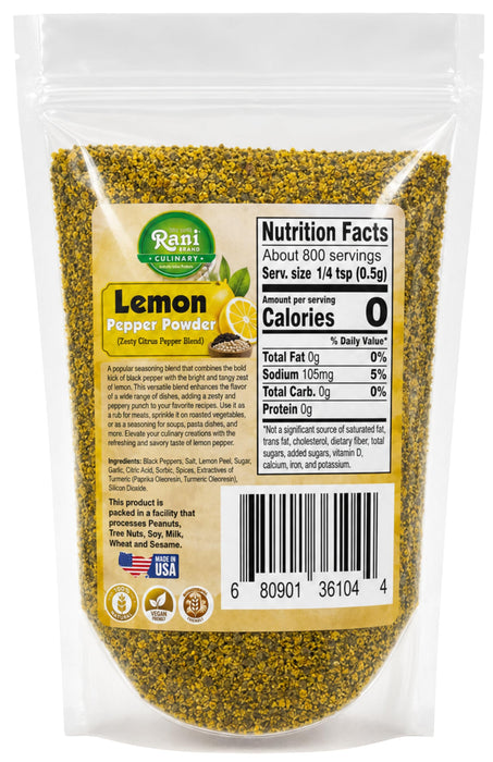 Rani Lemon Pepper Powder (Zesty Citrus Pepper Blend) 14oz (400g) ~ Gluten Free | NON-GMO | Kosher | Vegan | Product of USA