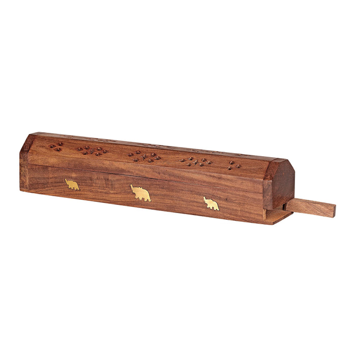 Rani Incense Burner Box (Premium Hand Carved Wood) Incense Stick Holder | Ash Catcher | Ideal for Meditation and Home Décor | Ritual Purpose | Makes a Great Gift!