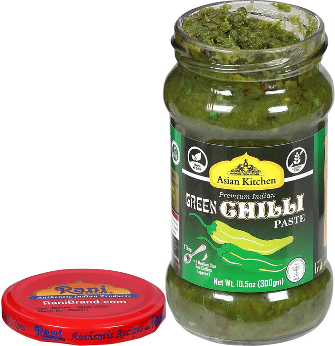 Asian Kitchen Green Chilli Cooking Paste 10.58oz (300g) ~ Vegan | Glass Jar | Gluten Free | NON-GMO | No Colors | Indian Origin