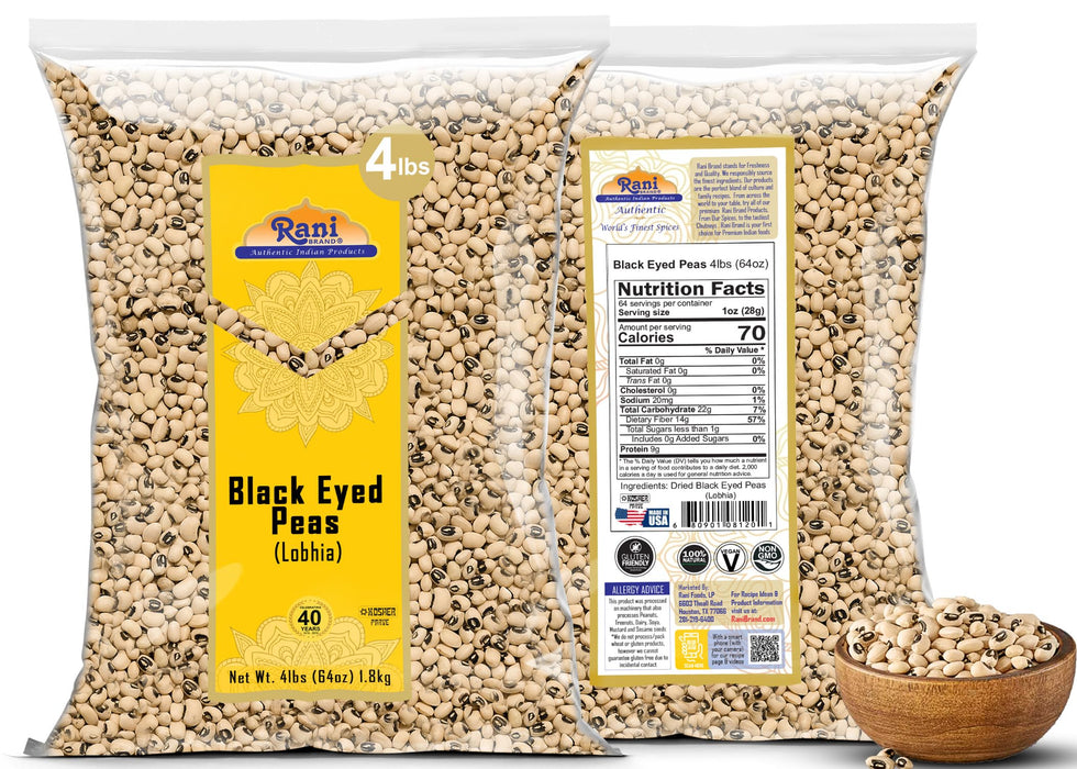 Rani Black Eyed Peas, Dried (Lobhia) 64oz (4lbs) 1.81kg ~ All Natural | Vegan | Kosher | Gluten Friendly | Product of USA