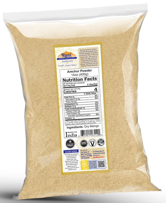 Rani Amchur (Mango) Ground Powder Spice 14oz (400g) ~ All Natural, Indian Origin | No Color | Gluten Friendly | Vegan | NON-GMO | Kosher | No Salt or fillers