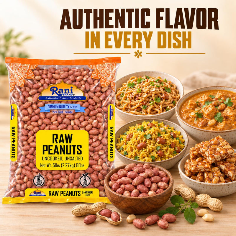 Rani Peanuts, Raw Whole With Skin (uncooked, unsalted) 80oz (5lbs) 2.27kg Bulk ~ All Natural | Vegan | Kosher | Gluten Friendly | Fresh Product of USA