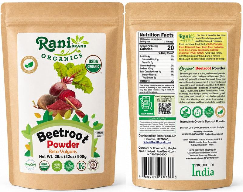 Rani Organic Beetroot Powder (Beta Vulgaris) 32oz (2lbs) 908g ~ All Natural | Vegan | Gluten Friendly | Non-GMO | Indian Origin | USDA Certified Organic