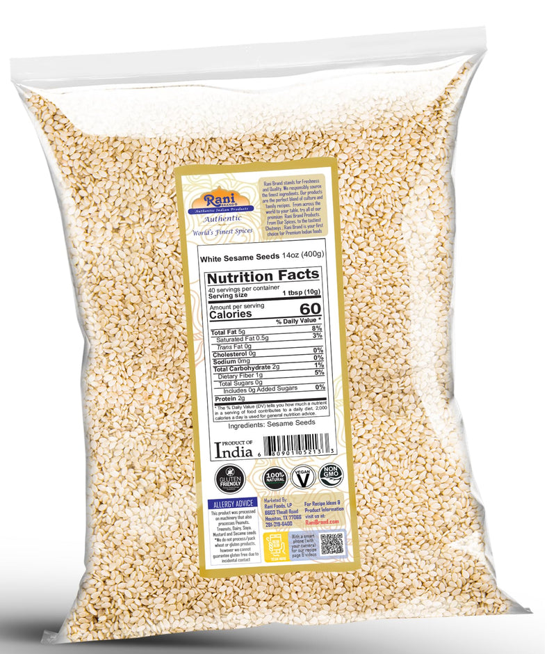 Rani Sesame Seeds White (Till) 14oz (400gm) ~ All Natural | Gluten Free Ingredients | NON-GMO | Kosher | Vegan | Indian Origin
