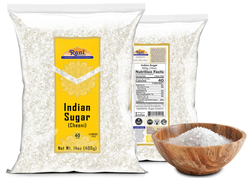 Rani Indian Sugar (Cheeni) 14oz (400g) ~ All Natural | Gluten Friendly | No Colors | Kosher | Vegan | Indian Origin