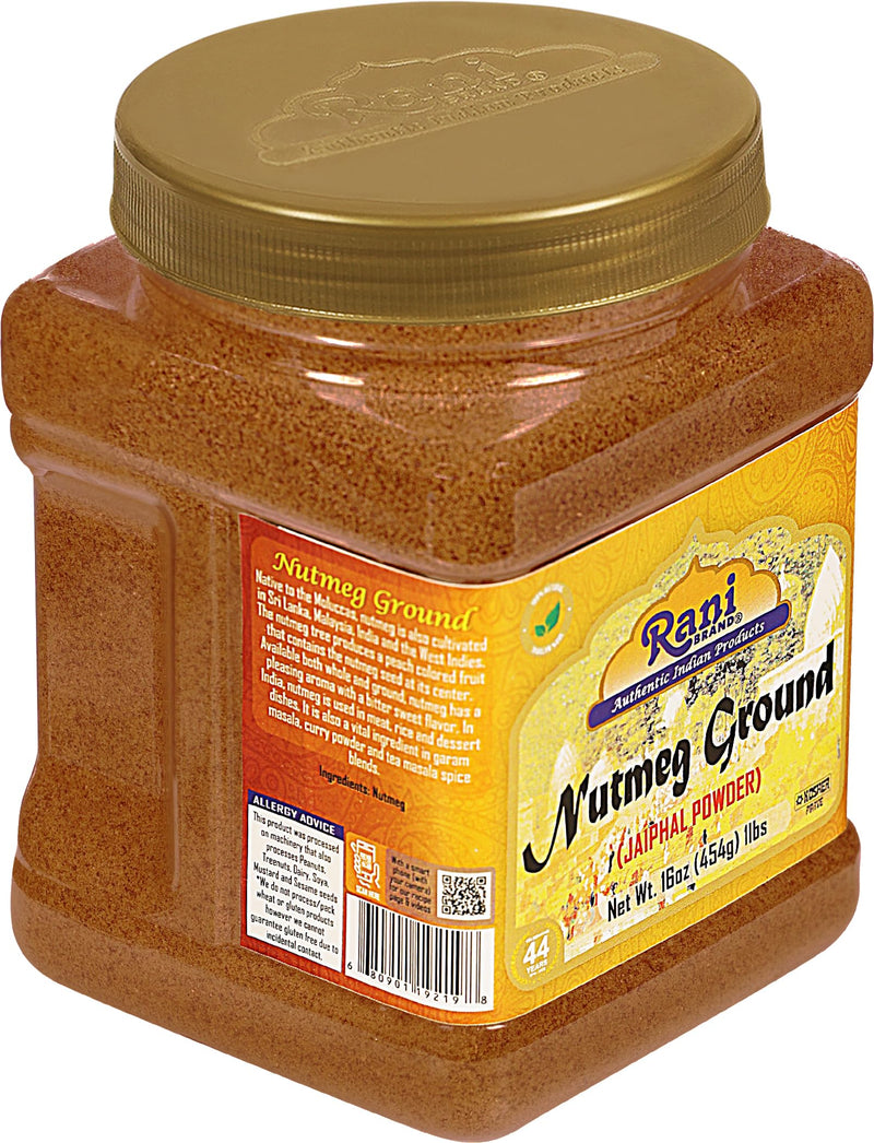 Rani Nutmeg (Jaiphul) Ground Powder Spice 16oz (1lb) 454g PET Jar ~ Perfect for Baking, Cooking, Smothies, Lattes & Dessert, All Natural | Vegan | Gluten Friendly | NON-GMO | Kosher | Indian Origin