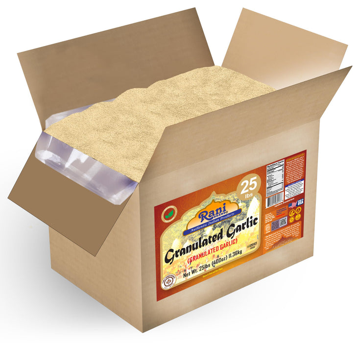 Rani Granulated Garlic (Coarse Ground Garlic) 400oz (25lbs) 11.36kg Bulk Box ~ All Natural | Gluten Friendly | Vegan | NON-GMO | Kosher | No Salt or fillers | Product of USA