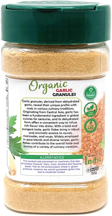 Rani Organic Granulated Garlic (Lahsun Granules) 3oz (85g) PET Jar ~ All Natural | Gluten Friendly | Vegan | NON-GMO | Kosher | No Salt or fillers | Product of USA | USDA Certified Organic