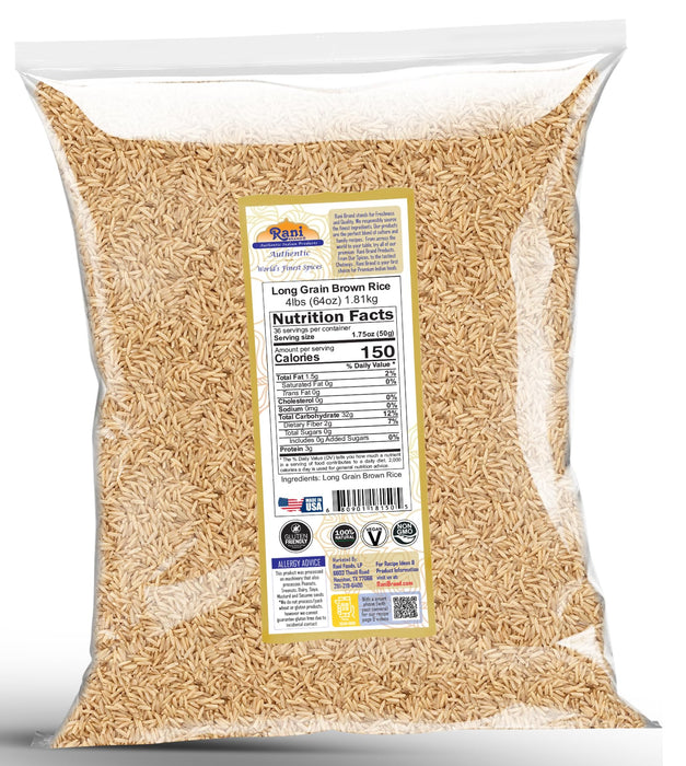 Rani Long Grain Brown Rice 64oz (4lbs) 1.81kg Bulk ~ All Natural | Gluten Friendly | Vegan | Non-GMO | Kosher | Product of USA