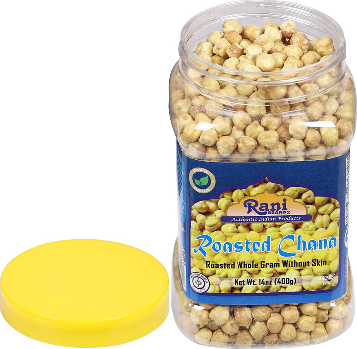 Rani Roasted Chana Skinless (Chickpeas) Plain Flavor (No Skin) 14oz (400g) PET Jar ~ All Natural | Vegan | No Preservatives | Kosher | Gluten Friendly | Indian Origin | Great Snack, Ready to Eat