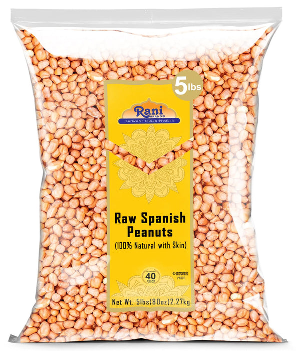Rani Raw Spanish Peanuts 100% Natural with Skin (uncooked, unsalted) 80oz (5lbs) 2.27kg Bulk ~ Vegan | Gluten Friendly | Fresh Product of USA | Kosher | Red-brown Skin