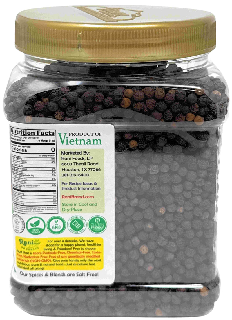 Rani Organic Black Pepper Whole (Peppercorns), Premium Bold Tellicherry Quality 16oz (1lb) 454g PET Jar ~ All Natural | Gluten Friendly | Non-GMO | USDA Certified Organic | Kosher | Product of Vietnam