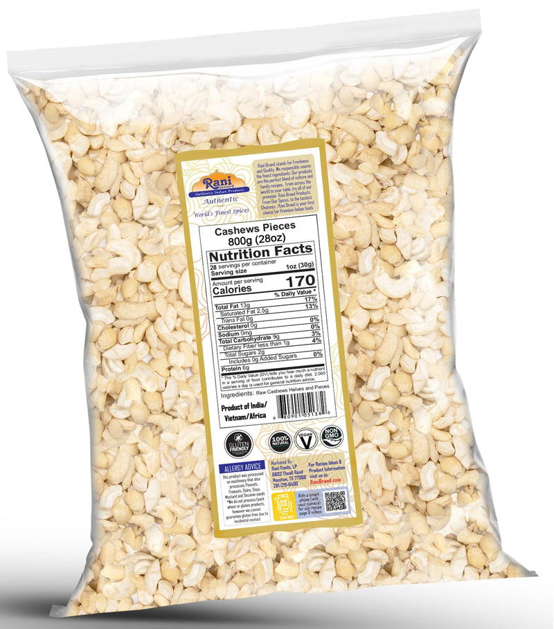 Rani Raw Cashews Halves and Pieces (uncooked, unsalted) 28oz (800g) ~ All Natural, No Preservatives | Vegan | NON-GMO | Kosher | Gluten Friendly