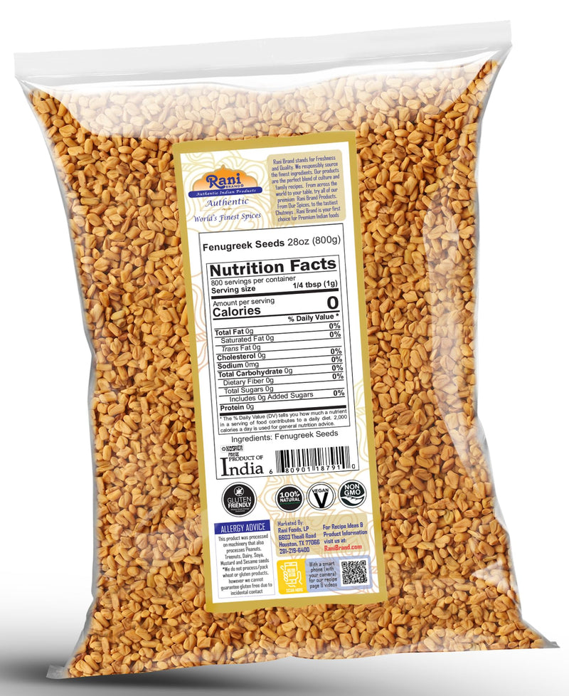 Rani Fenugreek (Methi) Seeds Whole 28oz (800g) Trigonella foenum graecum ~ All Natural | Vegan | Gluten Friendly | Non-GMO | Kosher | Indian Origin