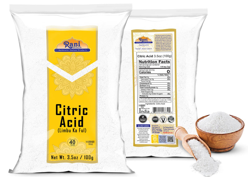 Rani Citric Acid Powder, Food Grade (Limbu Ka Ful) 3.5oz (100g) ~ Used for Cooking, Bath Bombs, Cleaning | Gluten Friendly | Kosher | Indian Origin