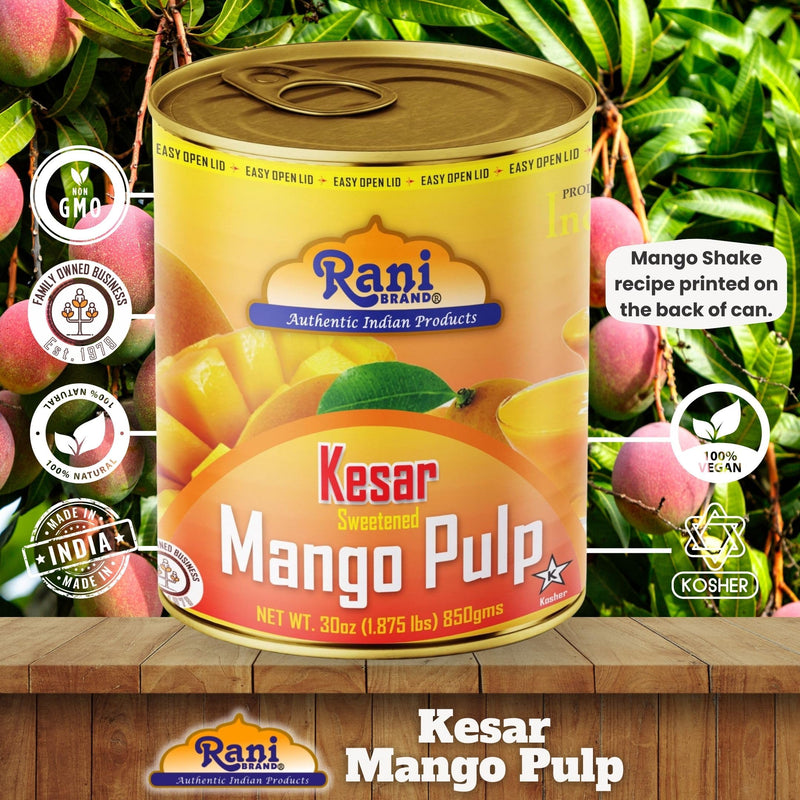 Rani Mango Pulp Puree (Kesar Sweetened) 30oz (1.875lbs) 850g Pack of 2 ~ Kosher | All Natural | NON-GMO | Vegan | No colors | Gluten Friendly